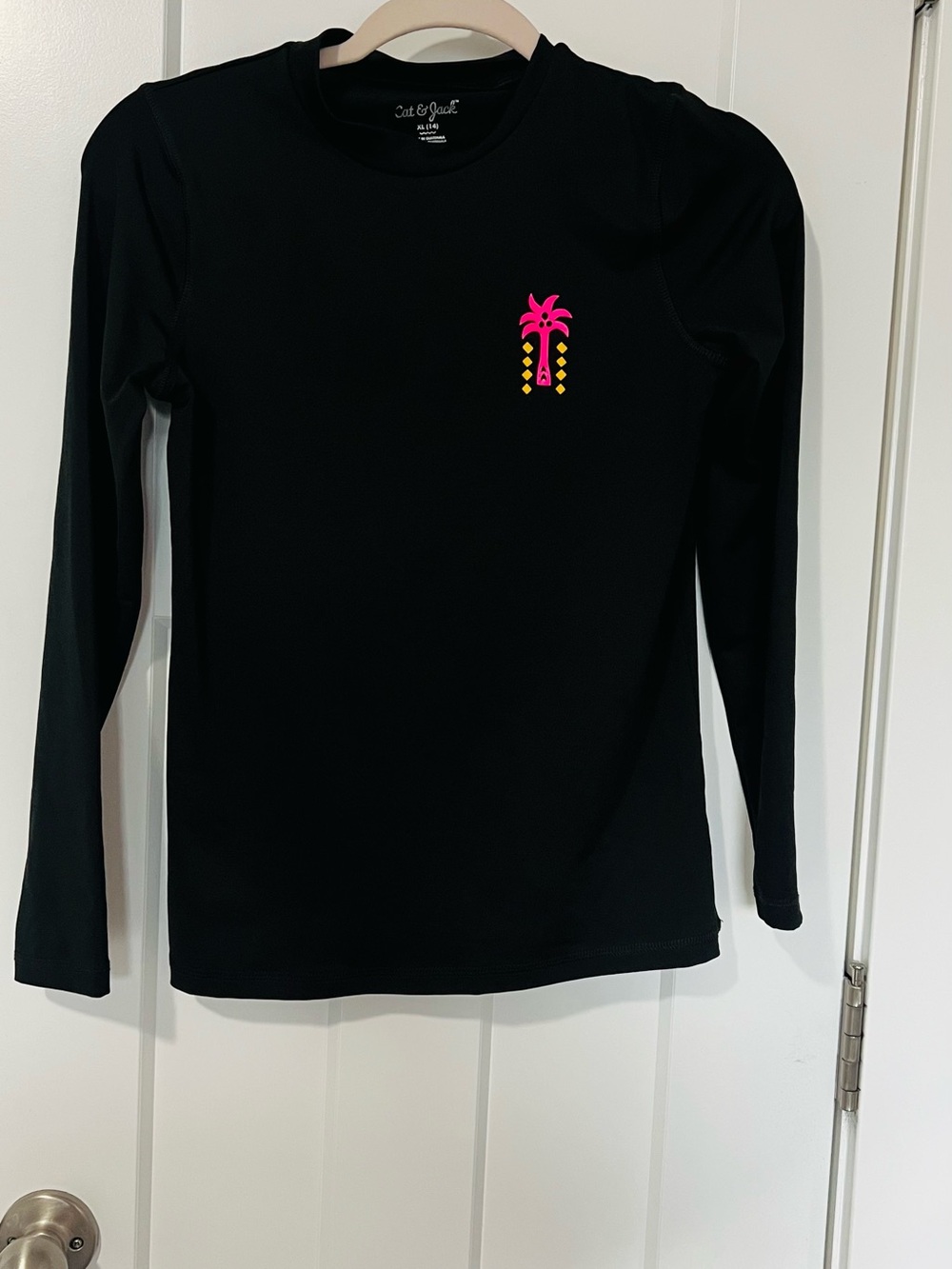 Cat & Jack Black Long-Sleeve Top with Pink and Yellow Palm Motif